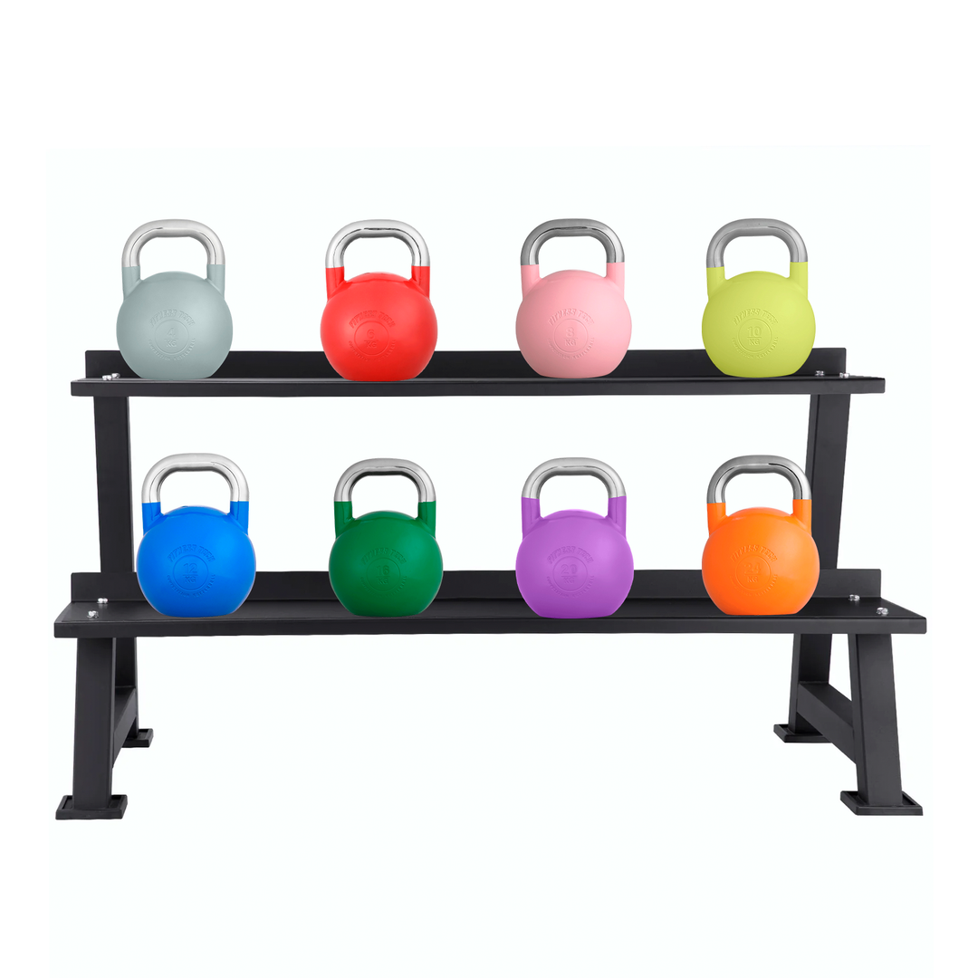 Pack Kettlebells de competición - Pesas Rusas 4-24 kg + rack Fitness Tech