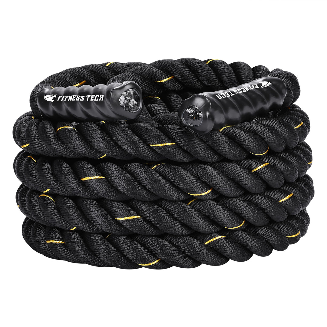Cuerda Combate Crosstraining 12M x 50MM negro y amarillo - Fitness Tech