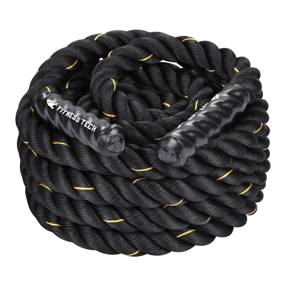 Cuerda Combate Crosstraining 12M x 50MM negro y amarillo - Fitness Tech