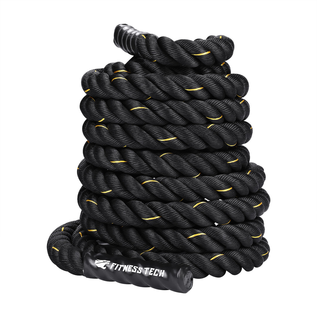 Cuerda Combate Crosstraining 12M x 50MM negro y amarillo - Fitness Tech