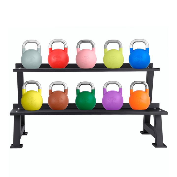 Pack Kettlebells de competición - Pesas Rusas 4-24 kg + rack Fitness Tech
